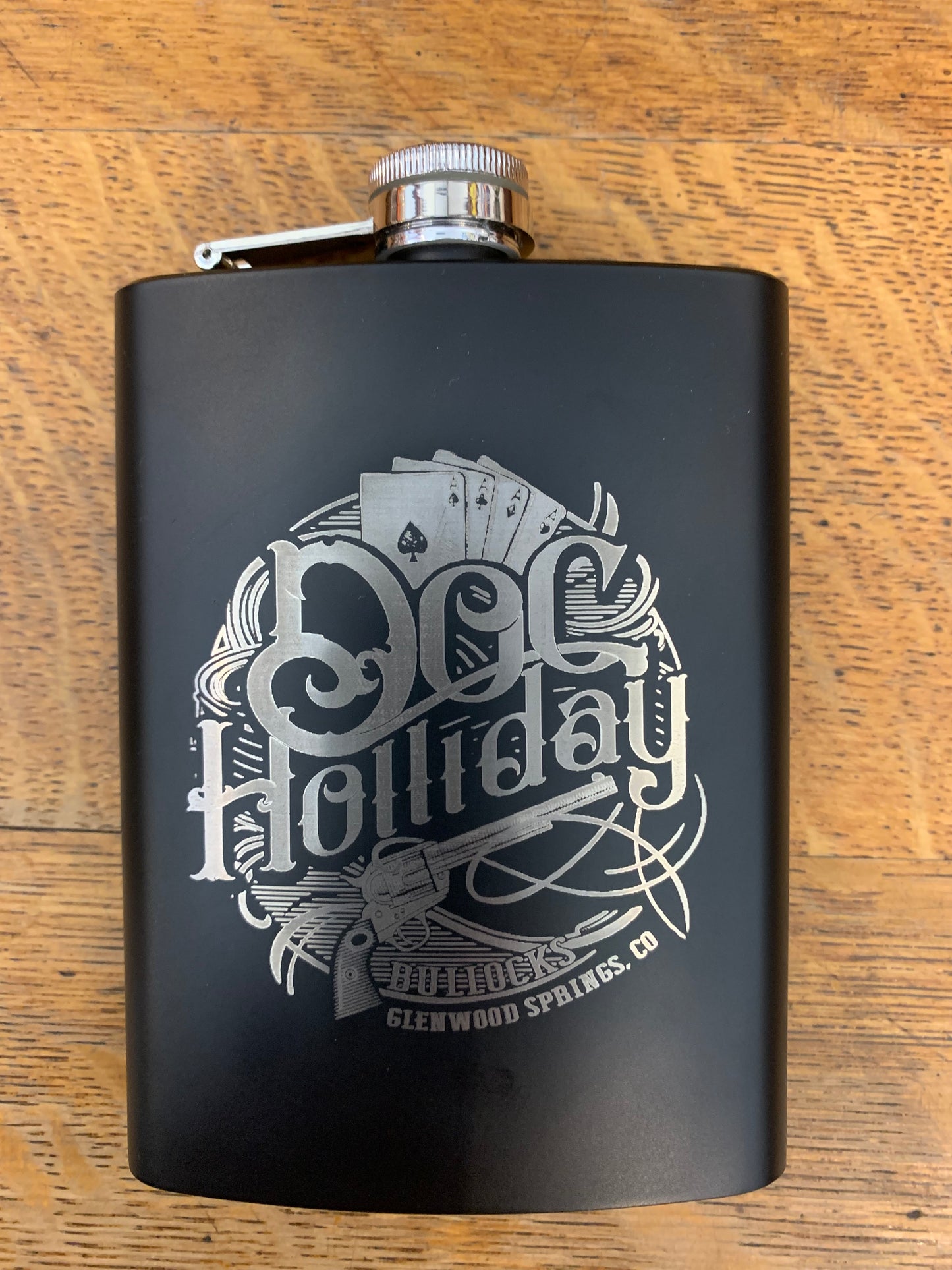 Doc Holliday Flask with Gun and Cards